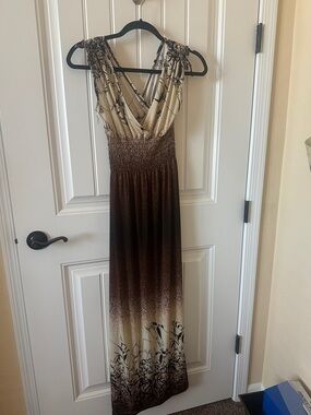 Sleeveless Ombre Brown and Cream Maxi Dress